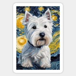 Cute West Highland White Terrier Dog Breed Painting in a Van Gogh Starry Night Art Style Sticker